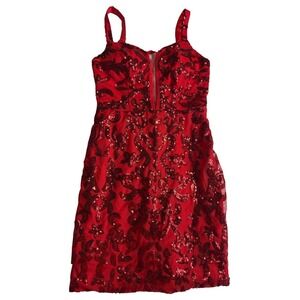 Red Sequin Mini Dress Party Cocktail Night Out Sleeveless pomuyoo